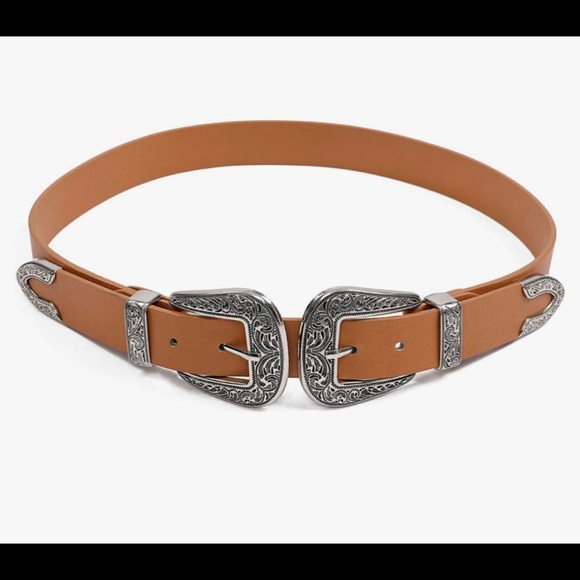 B-Low the Belt Accessories - Brown Leather Double Buckle Western Belt